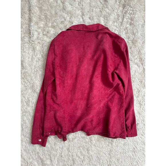 Ann Taylor Sz 4 100% Silk Red Hand Dyed Button Down Blouse Shirt Collared - Picture 2 of 6